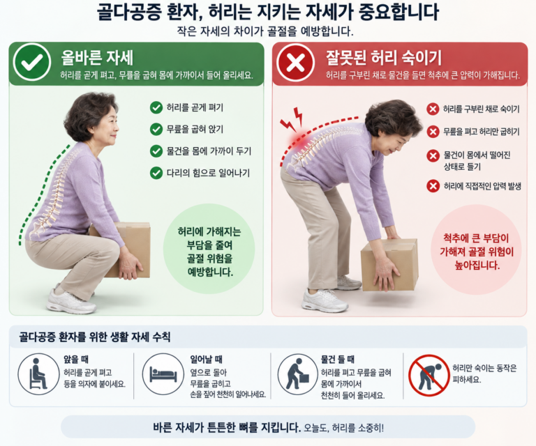 골다공증이라면 허리 굽히는 자세 특히 조심하세요